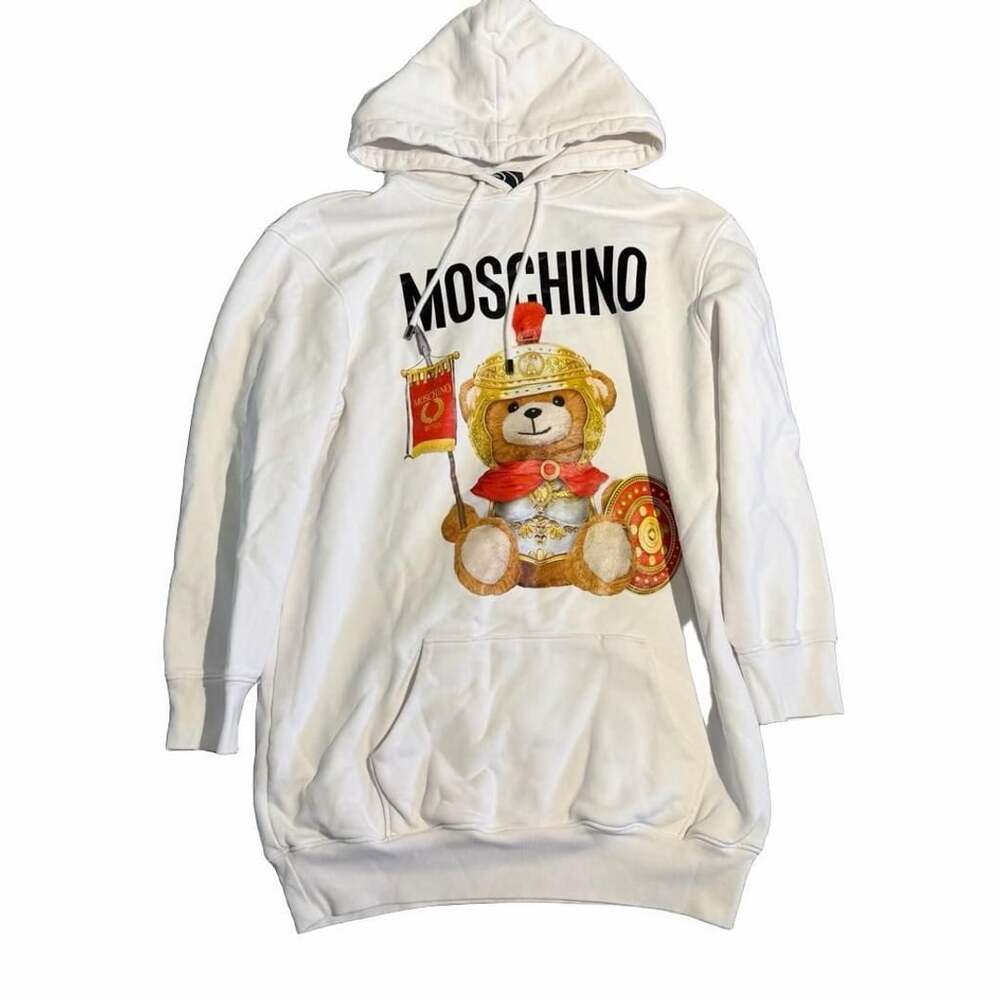 Moschino Roman Teddy Bear Hoodie White Cotton Designer